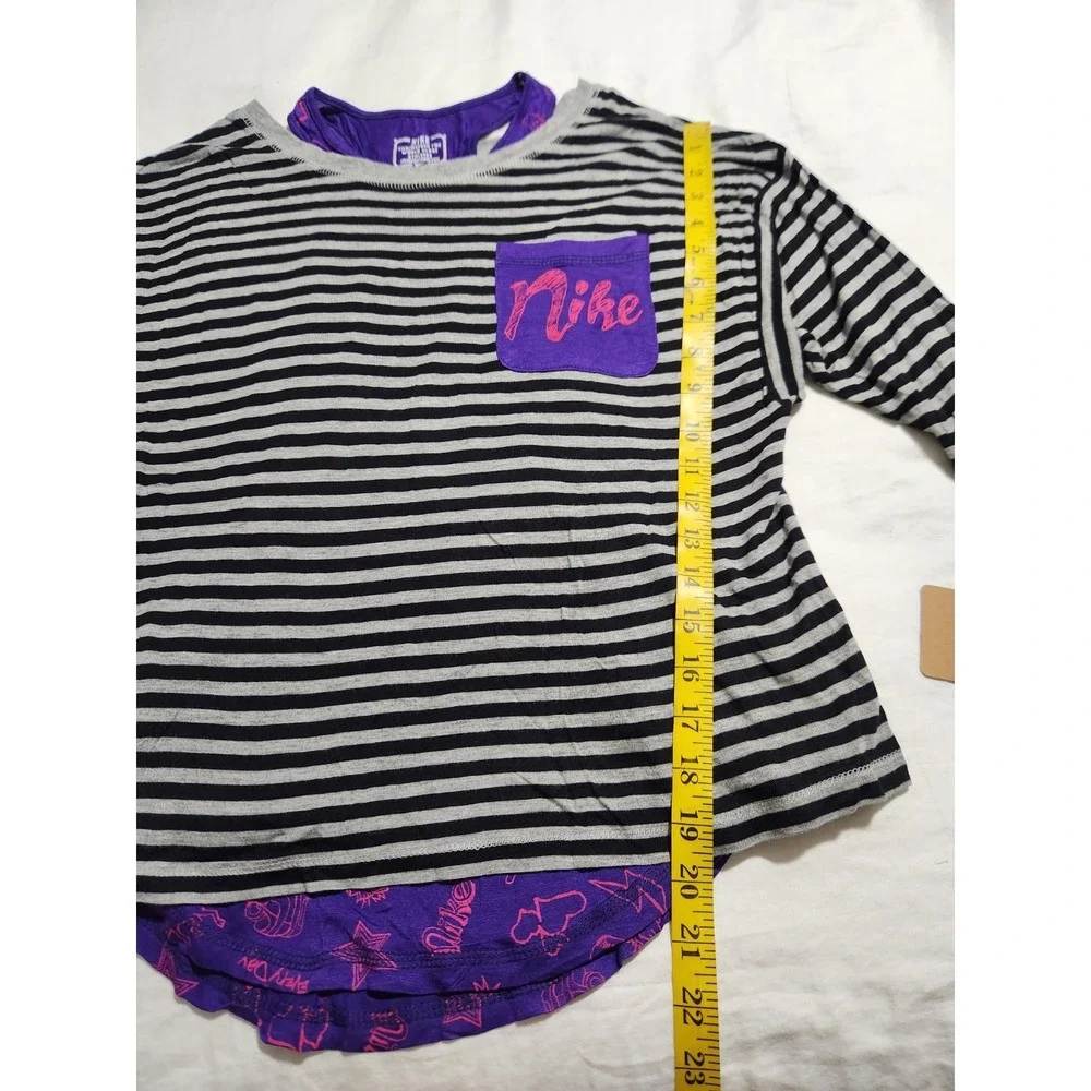 Nike Girls Gray Black Stripe‎ Purple Tank Tee Size L